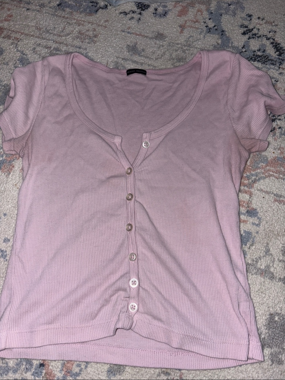 Brandy Melville Short Scoop Neck Pink Button-Front Ribbed Women's Top size small